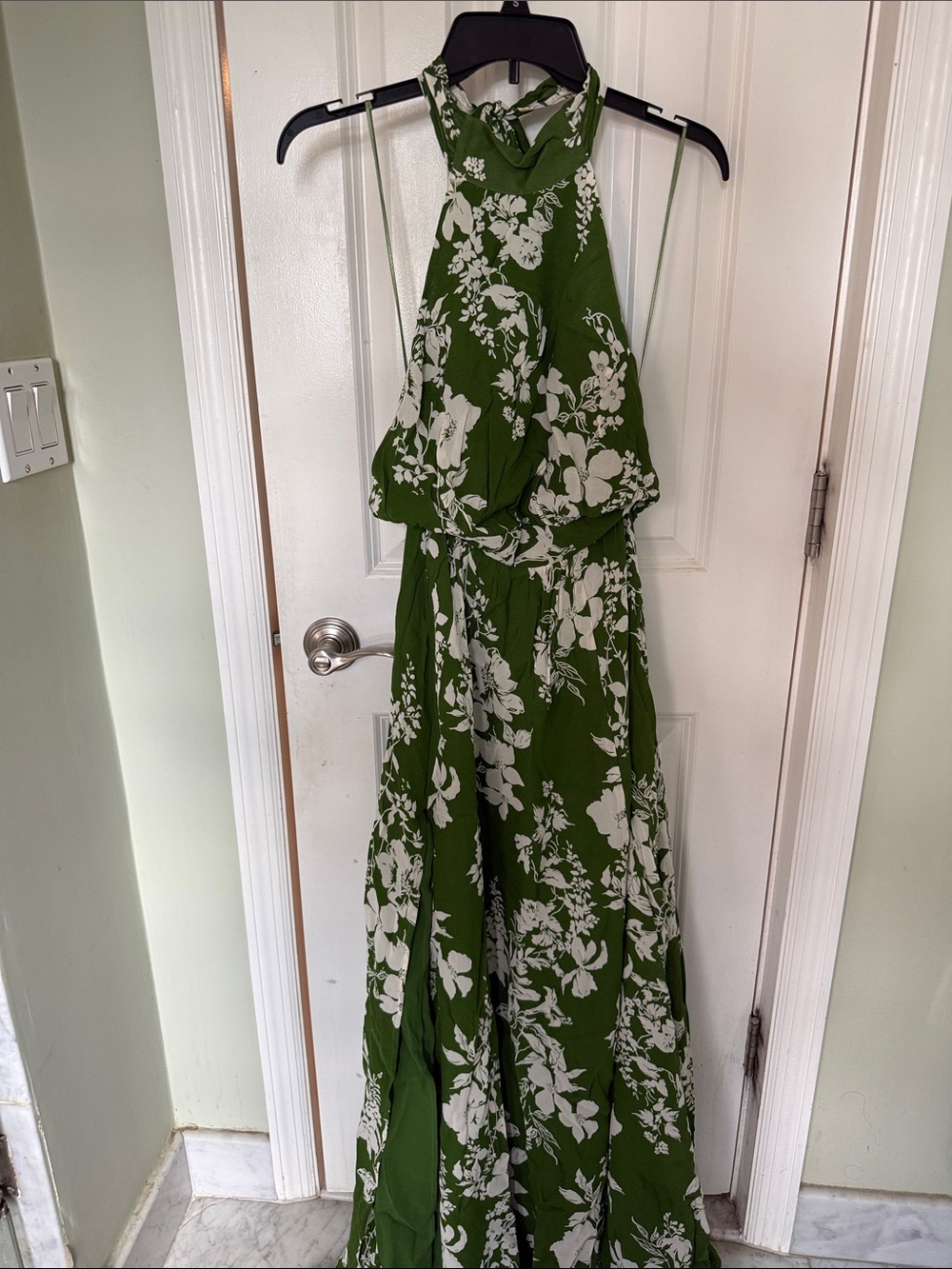 Reformation Olive Green and White Floral Maxi Dress